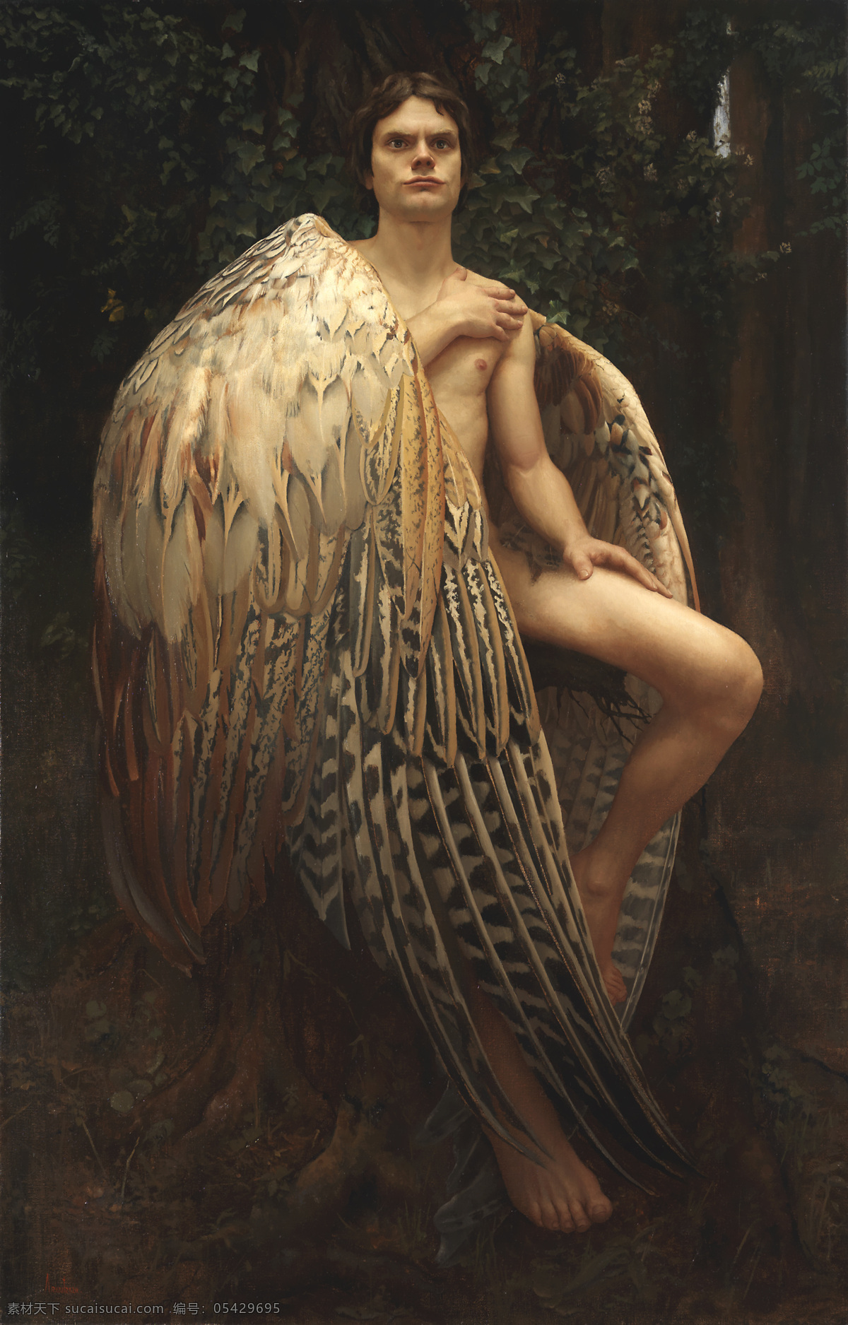 翅膀 遮住 身体 男子 油画 翅膀遮住身体 欧洲人 绘画 艺术 书画文字 文化艺术