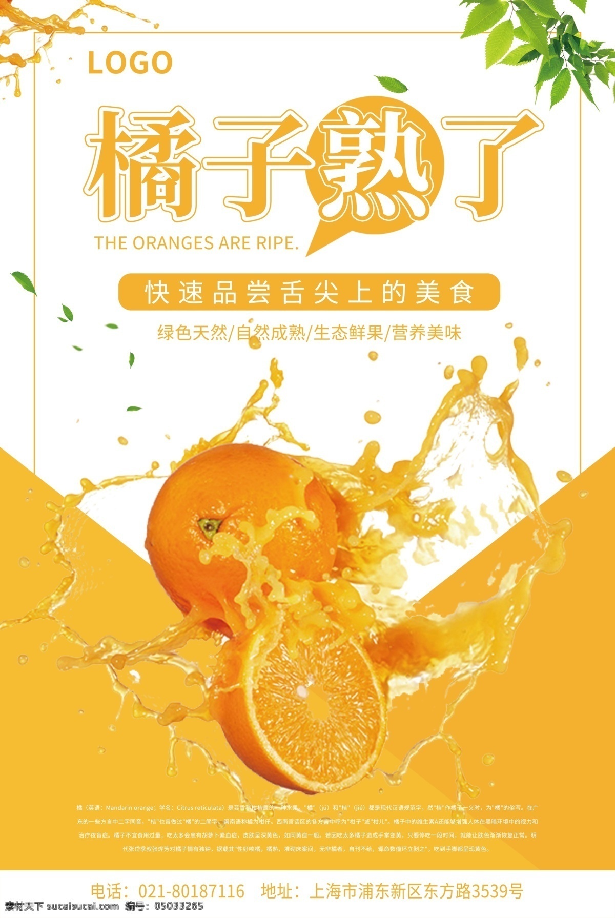 橘子 熟 水果 宣传海报 橘子熟了 橙子 橙色 黄色 鲜果 营养 健康 美味 美食 新鲜 有机 绿色天然 海报 水果海报