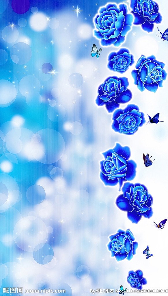 3d 立体 壁画 蓝色 玫瑰花 背景 墙 立体壁画 蓝色玫瑰花 蝴蝶 玄关 背景墙 分层