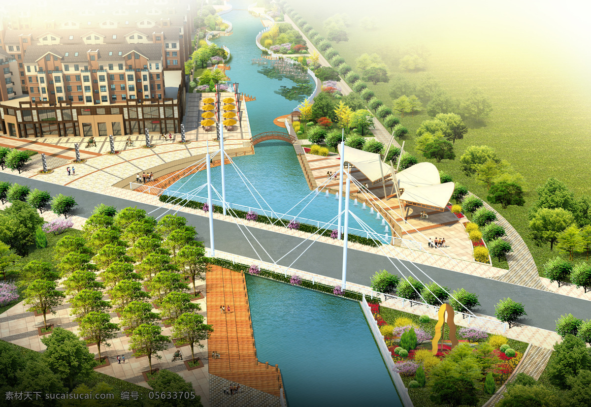 房地产效果图 房地产 效果图 广场 沿河 河 河边 商网 建筑设计 环境设计