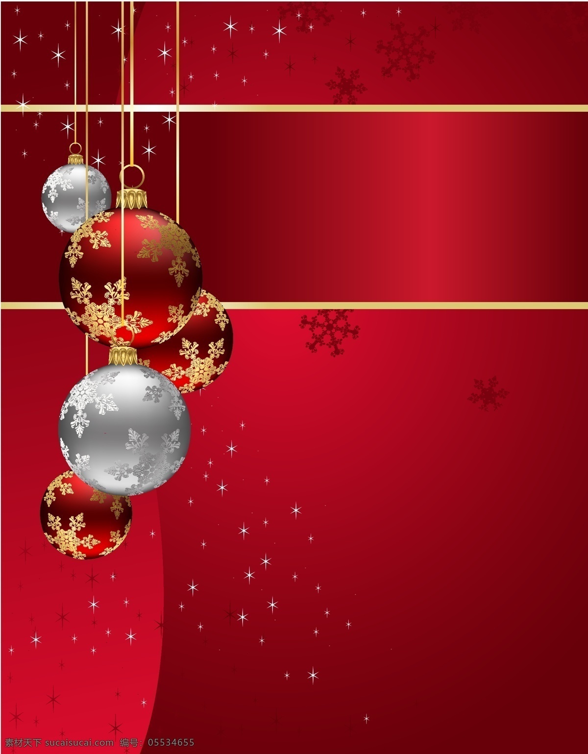 矢量 红色 梦幻 质感 吊饰 背景 彩球 圣诞节 新年 庆祝 海报