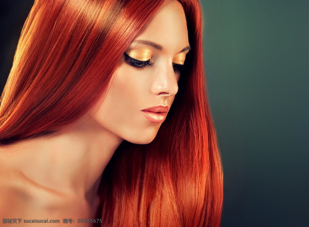 红色直发发型 美女 红发 直发 发型 染发 秀发