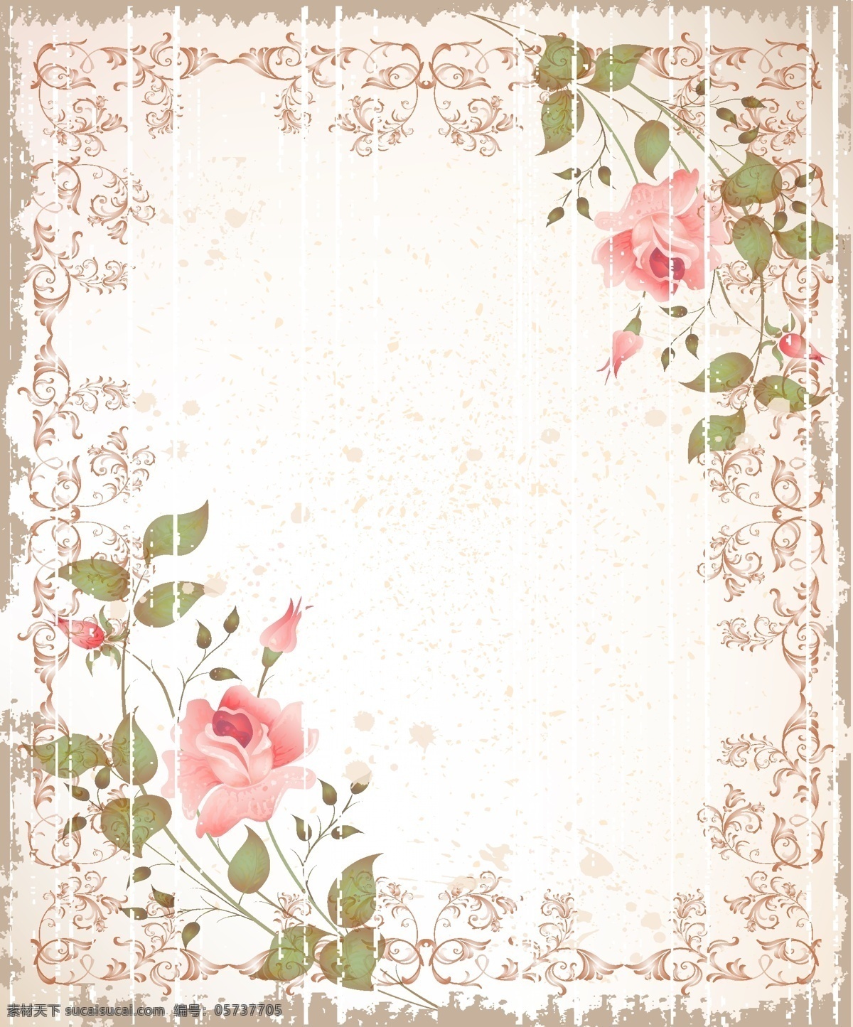 花纹 花朵 玫瑰花 背景 白色 风格唯美 花边 划痕 怀旧 简约 时尚 矢量