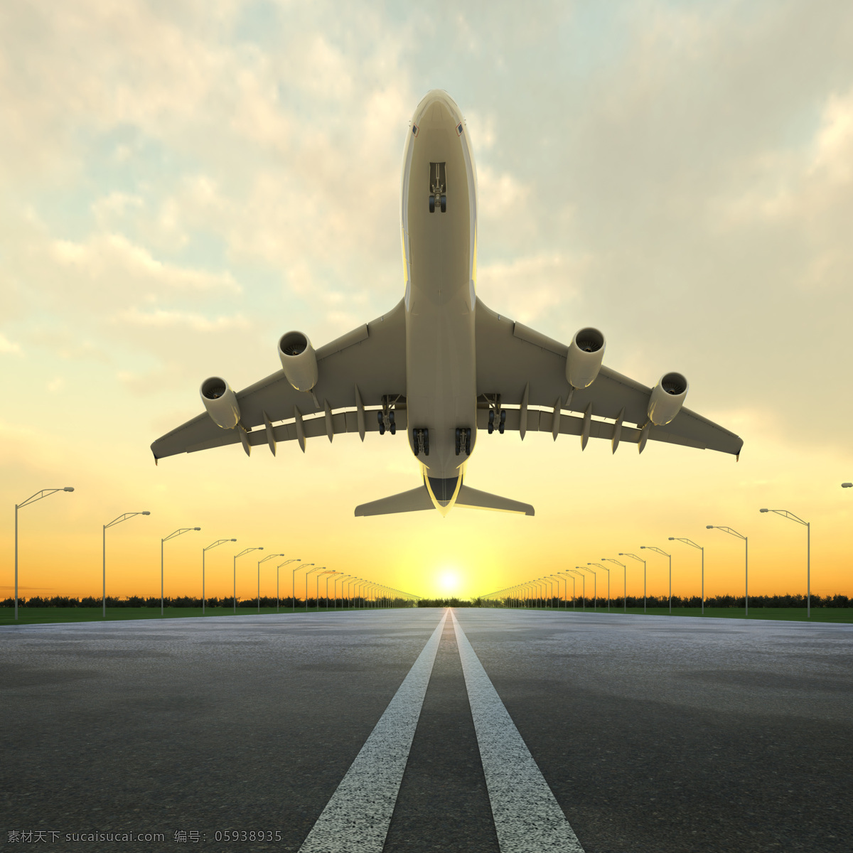 飞机起飞 飞机 客机 跑道 起航 起飞 马路 蓝天 白云 绿地 交通工具 现代科技