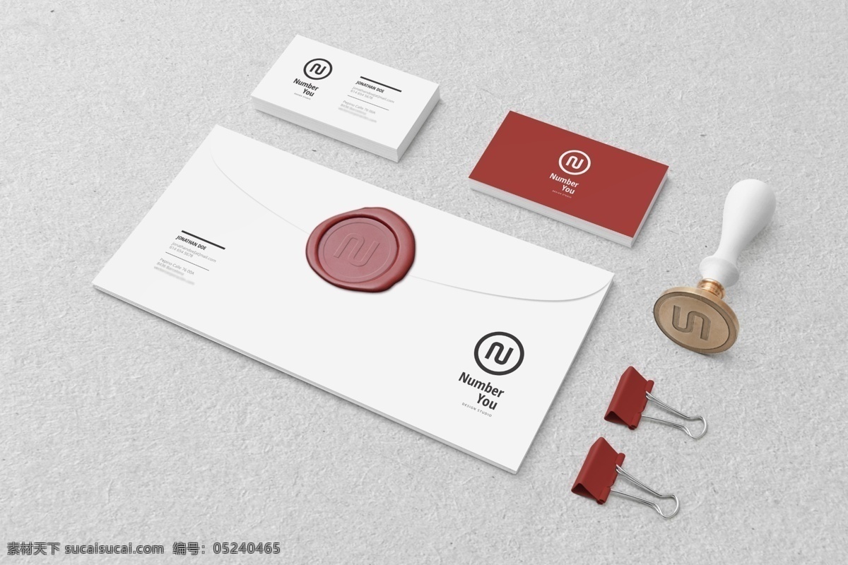 企业 红 白 vi 样机 模板 企业形象 信封 印章 名片 卡片 样机模板 vi样机 夹子