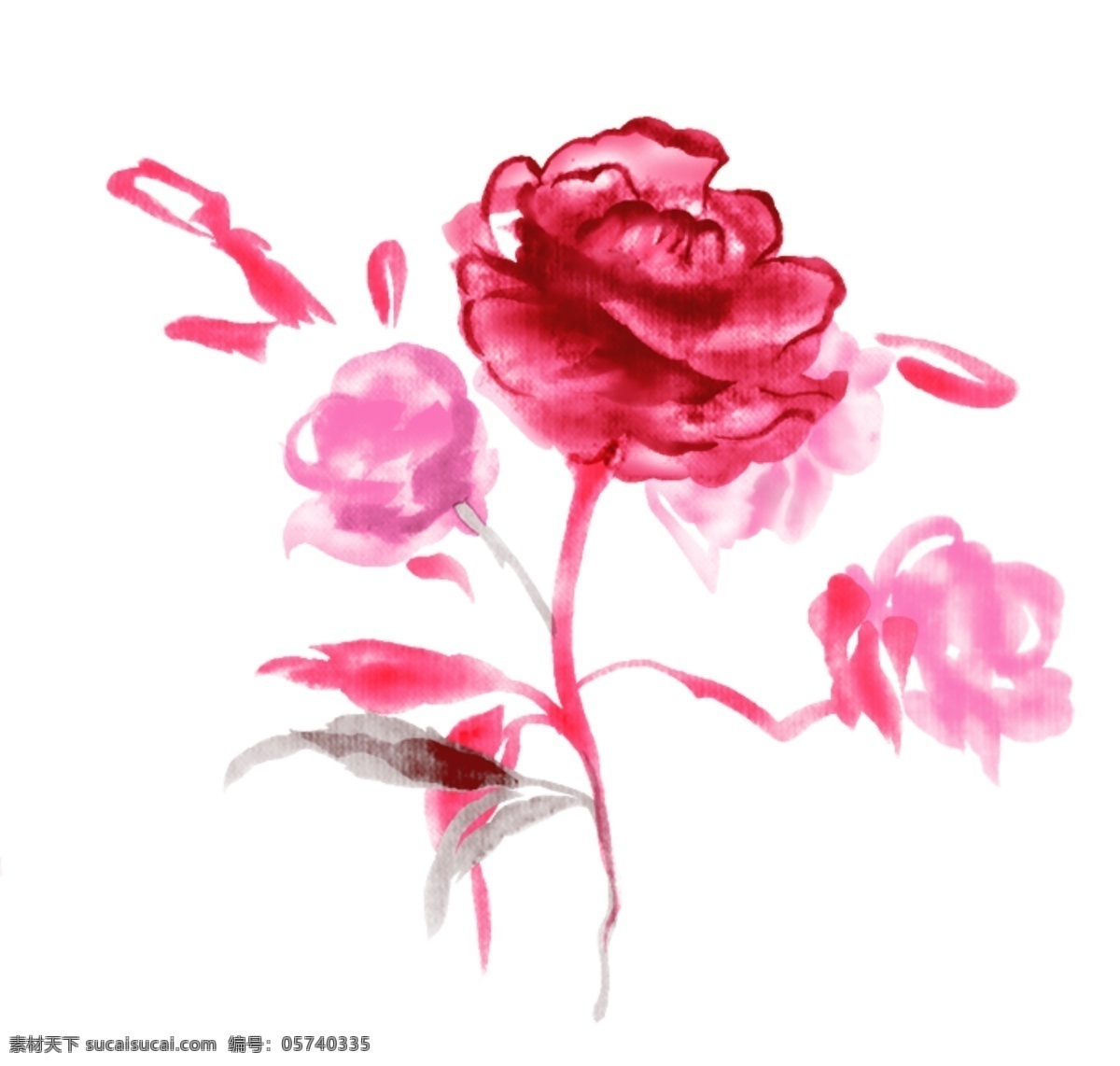 精美 水墨 手绘 玫瑰 玫瑰素材 psd素材 源文件库