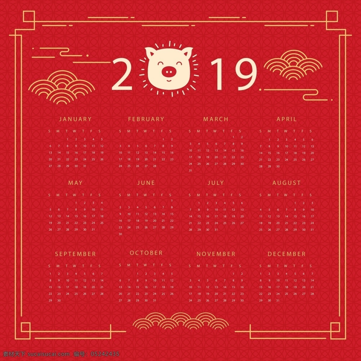 2019 红色 背景 新年 日历 台历 春节 元旦 挂历 日期 过年 猪年 2019年 2019日历 2019年历 年 新年快乐