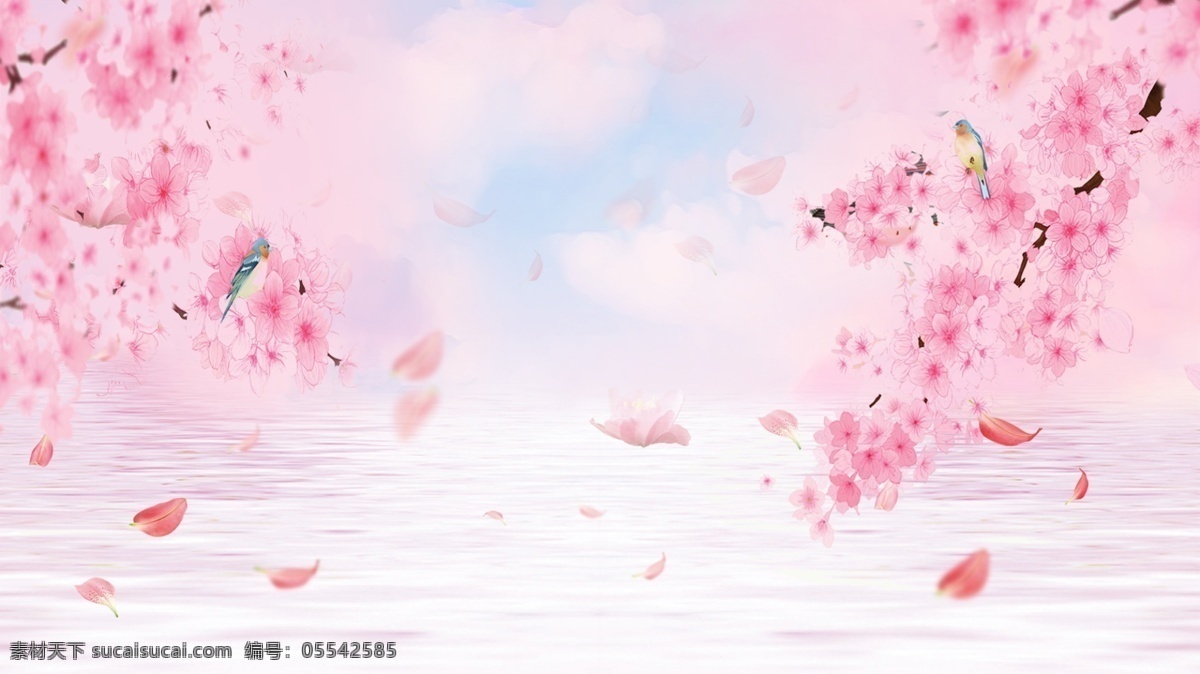 鸟语花香 唯美 背景 粉红 粉色 花 漂浮素材背景 通用素材 装饰