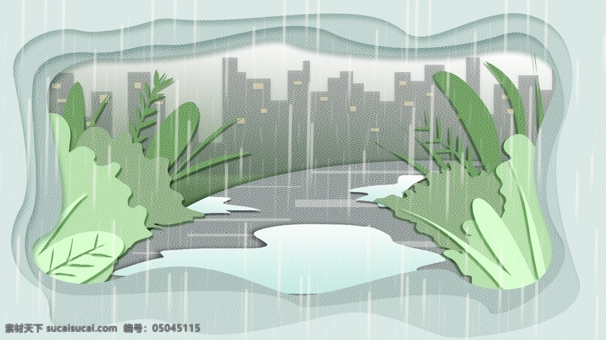 二十四节气 小雨 树林 背景 插画背景 手绘背景 卡通背景 树林背景 小雨背景 通用背景