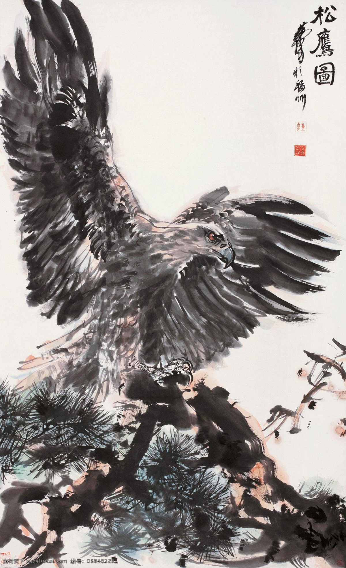 飞翔 国画 绘画书法 老鹰 水墨画 松树 文化艺术 松 鹰 图 设计素材 模板下载 松鹰图 黄胄 雄鹰 松鹰 展翅 写意 中国画 国画黄胄