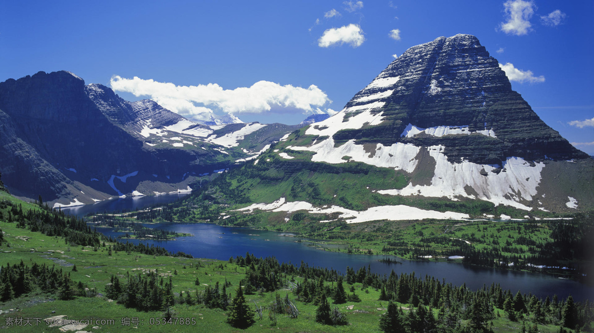 白色 山峰 白云 湖水 大树 森林 唯美风景 自然风景 其他风光 风景图片