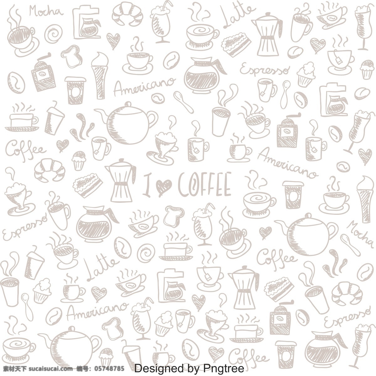 卡通 手绘 咖啡 图案 图标 饮料 热饮 咖啡豆 背景