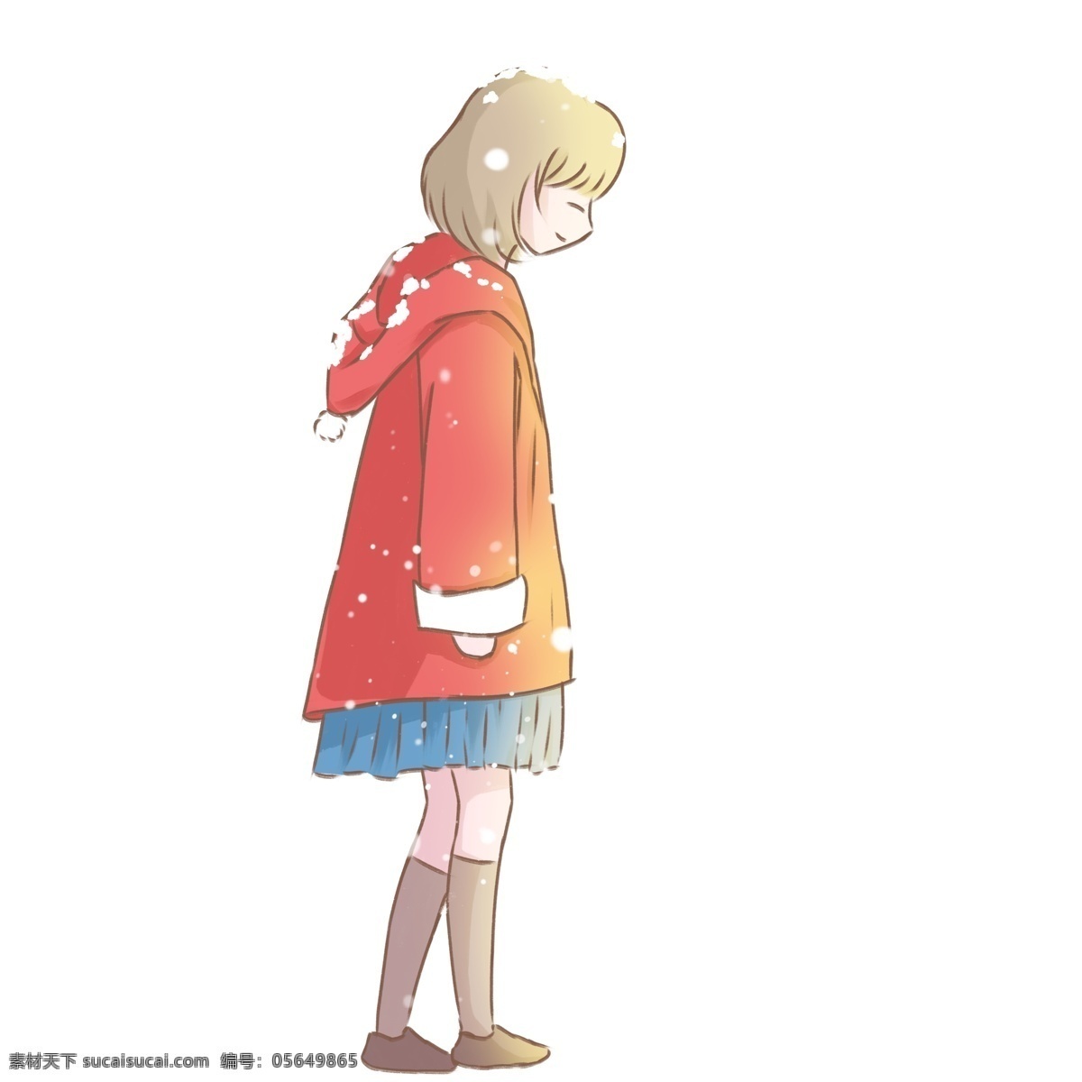 卡通 可爱 冬季 大雪 中 女孩 清新 插画 唯美 人物 少女 日系 漫画