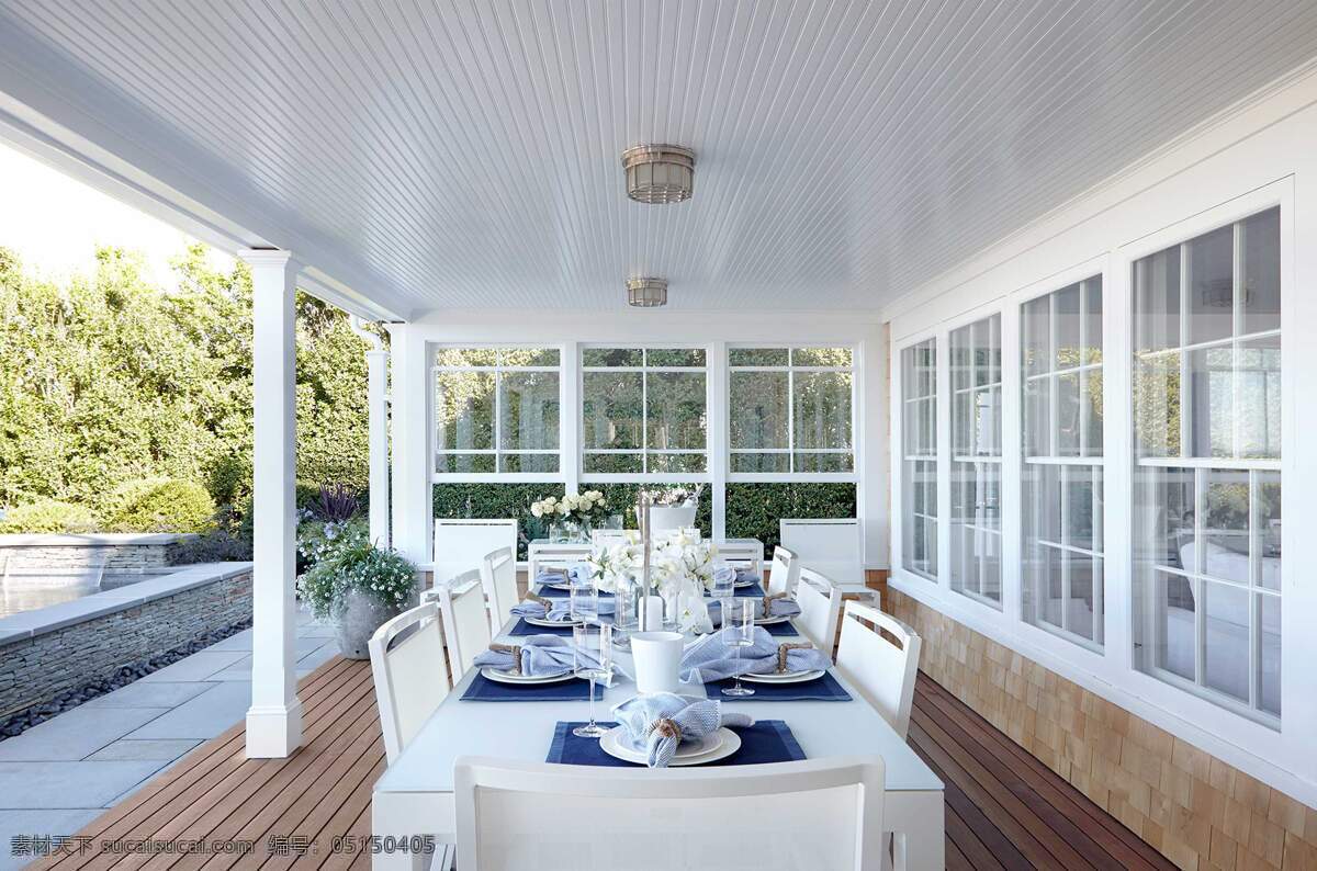 田园 风 简约 室外 餐厅 效果图 白色桌子 长方形餐桌 窗户 简约风格 木质地板 室外餐厅 室外设计