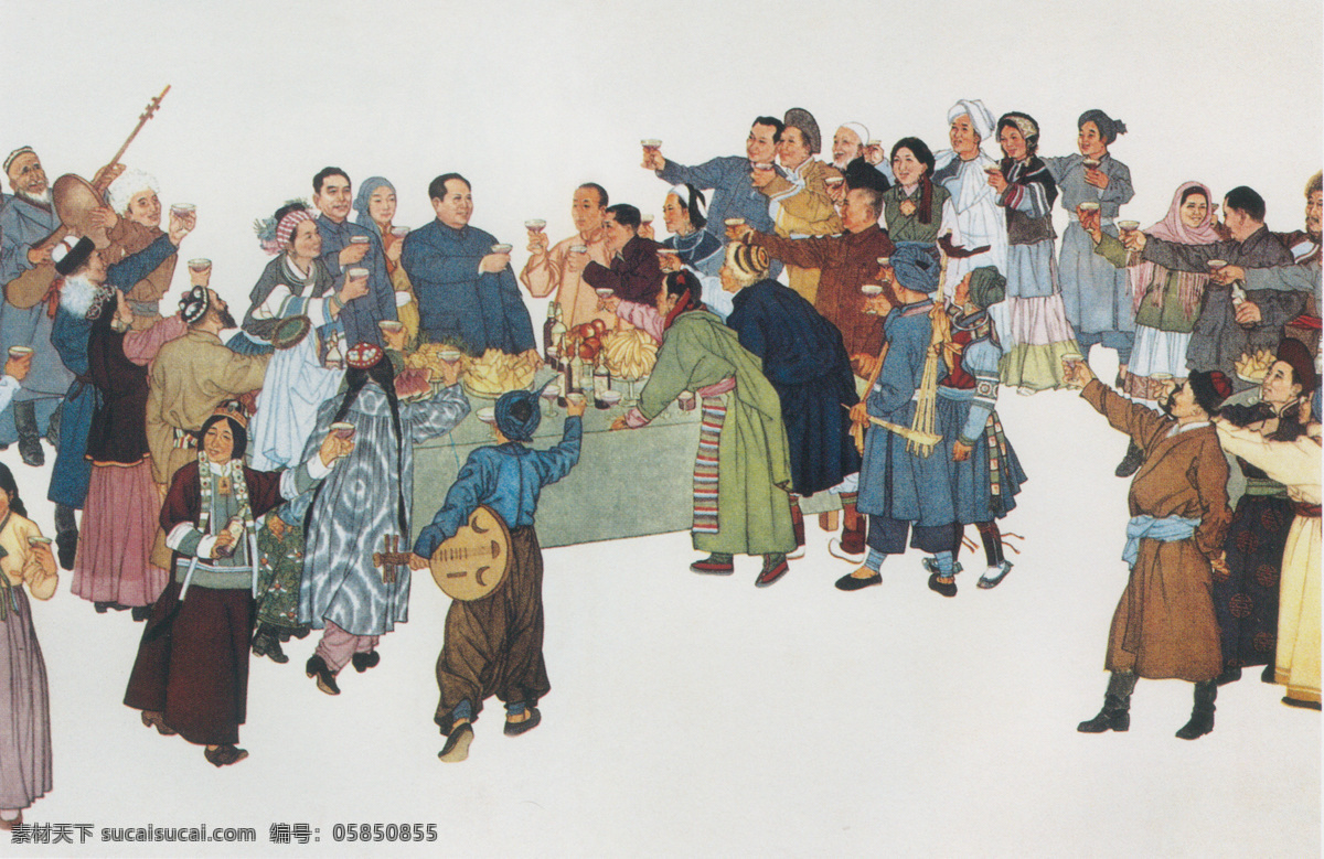 中国 人民 大团结 图 人物画 现代名画 设计素材 人物画篇 中国画篇 书画美术 灰色