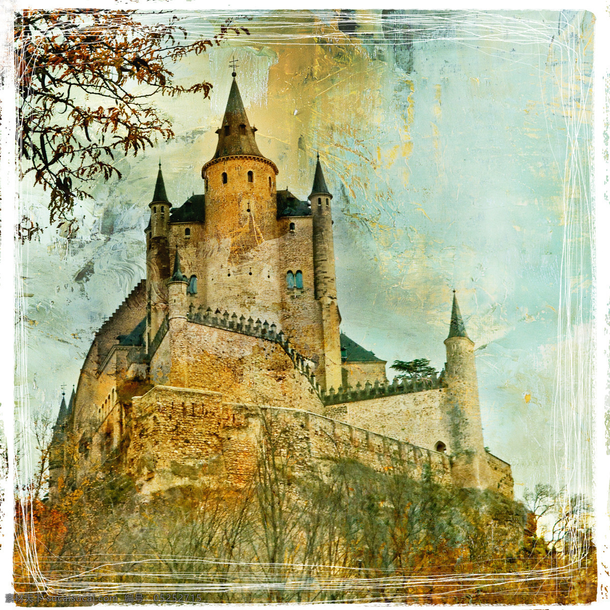 欧式 古建筑 城堡 磨砂效果 文化艺术
