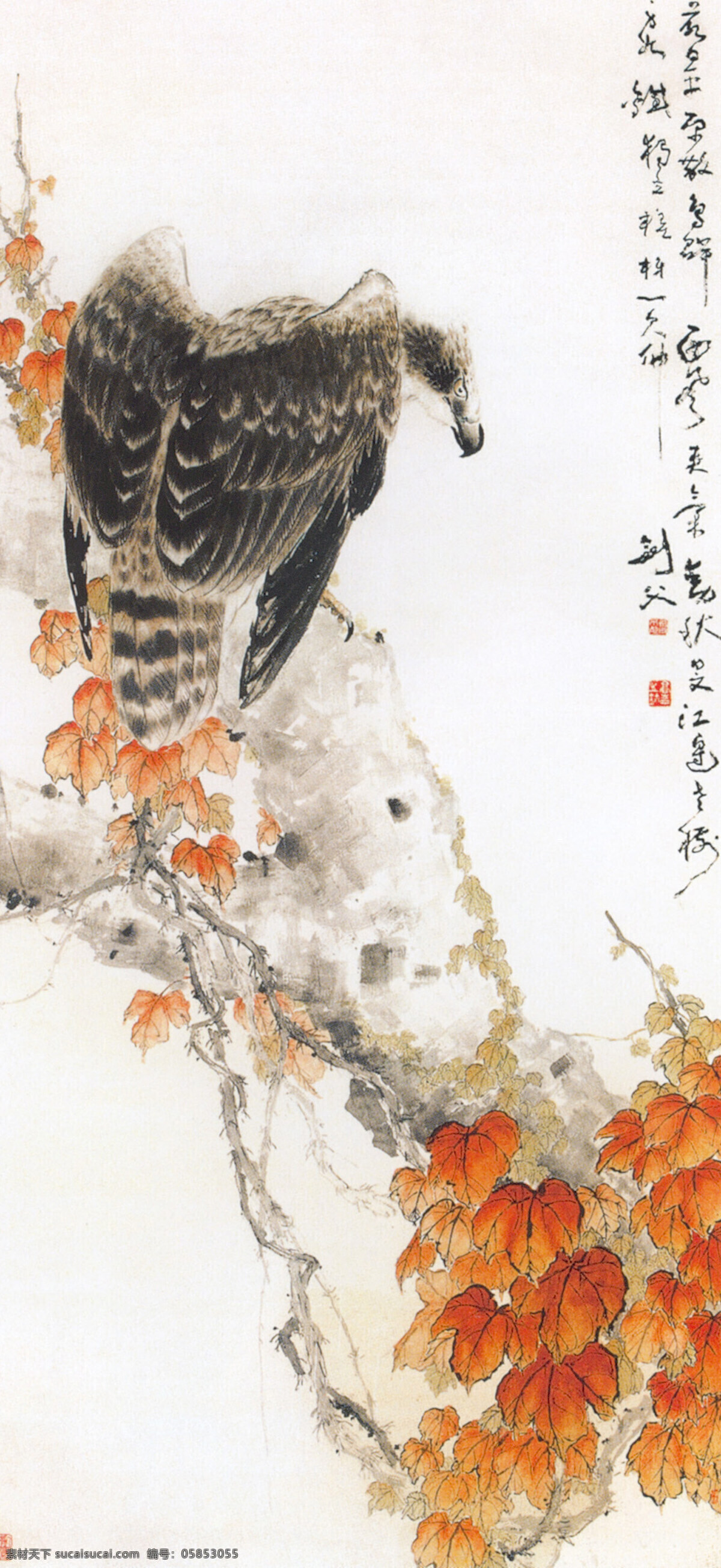 秋鹰免费下载 古典图片 画轴 墨水画 山水画 水墨画 小山 古逸 古代化 家居装饰素材 移门