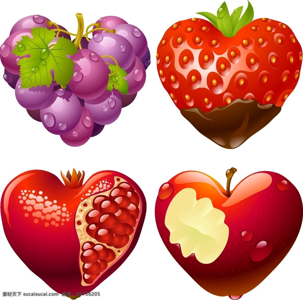 创意爱心水果 创意 爱心 水果 葡萄 草莓 石榴 苹果 白色