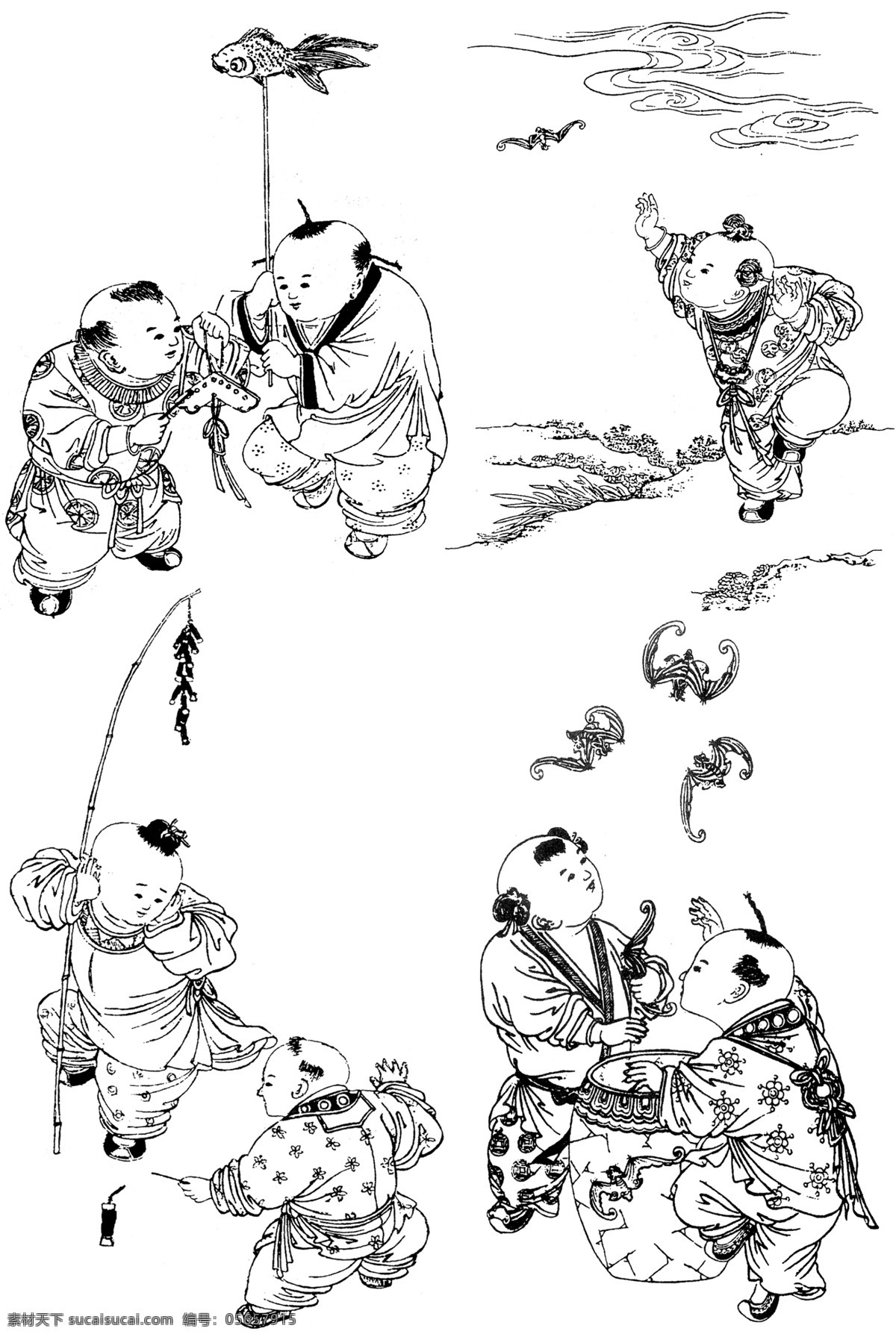 中国吉祥图案 吉祥象征图案 图案素材 线描 古典图案 图案纹样 传统纹样 传统图案 中国传统 中式纹饰 艺术图案 传统文化 人物白描 孩童 小孩 人物线稿 吉祥图案 婴戏图 小孩子 分层 源文件