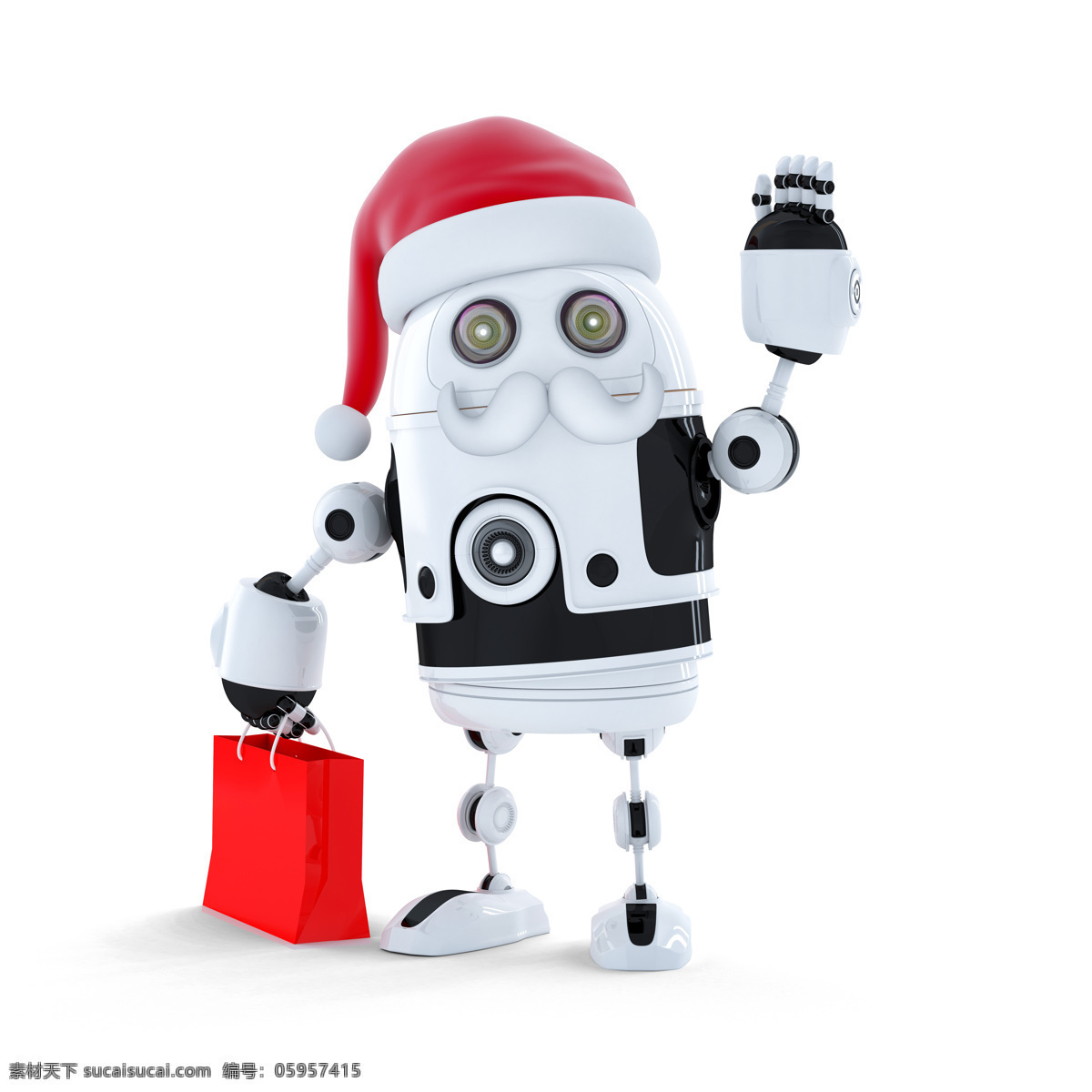 圣诞机器人 帽子 购物袋 机器人 圣诞节 节日素材 圣诞主题 节日庆典 生活百科 白色