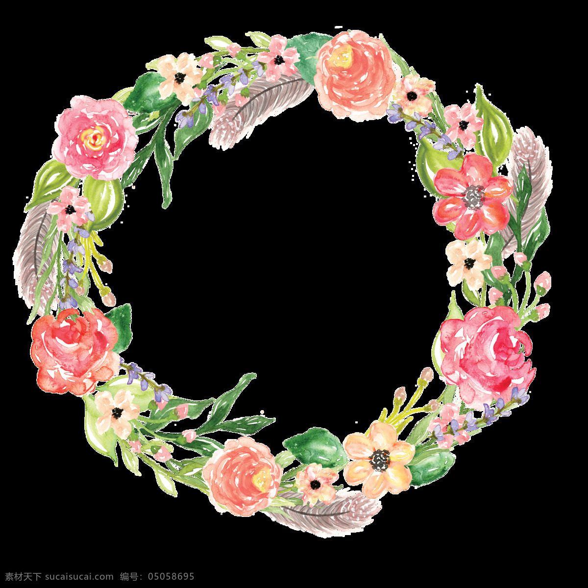 红粉 花圈 卡通 透明 花朵 彩色 透明素材 免扣素材 装饰图案