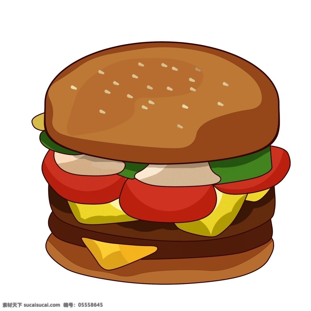 手绘 美味 大 汉堡 插画 商用 元素 面包 食物 快餐 美食
