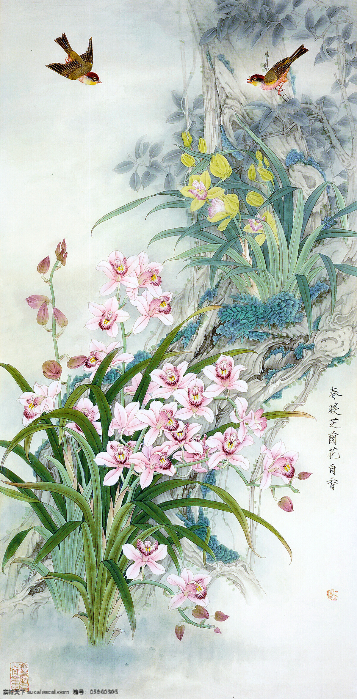 国画花鸟 国画 花卉 壁画 装饰画 小鸟 装饰画专辑 文化艺术 绘画书法