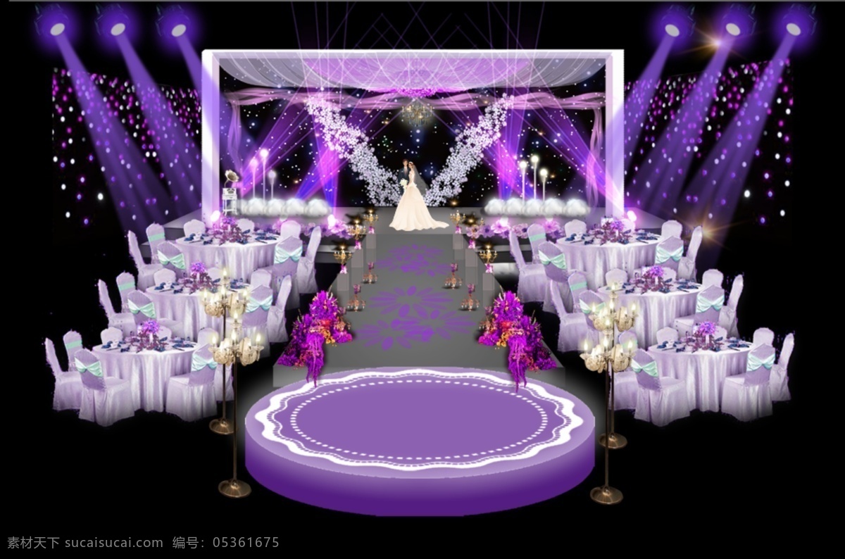 紫色 浪漫婚礼 效果图 紫色浪漫 紫色婚礼设计 led大屏 圆形小舞台 紫色灯光