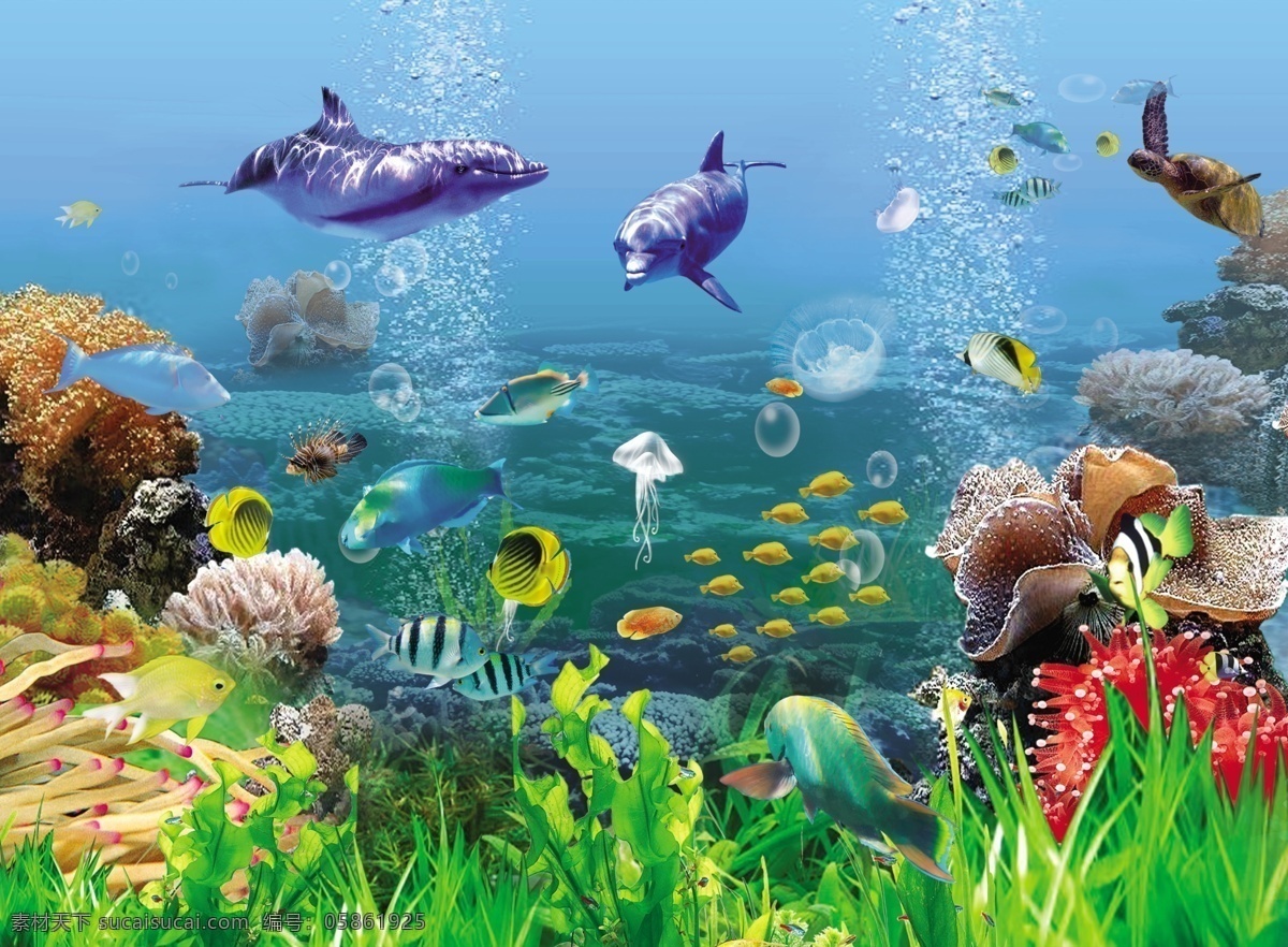 海洋世界 海底 世界 海洋 海洋生物 鱼 鲸鱼 珊瑚 贝壳 海草 乌龟 水龟 水母 石头 海底世界 儿童 乐趣 六一 立体画 手机壳 镜子 绘画 壁纸 装饰画 墙纸 卡通设计 背景墙 插画