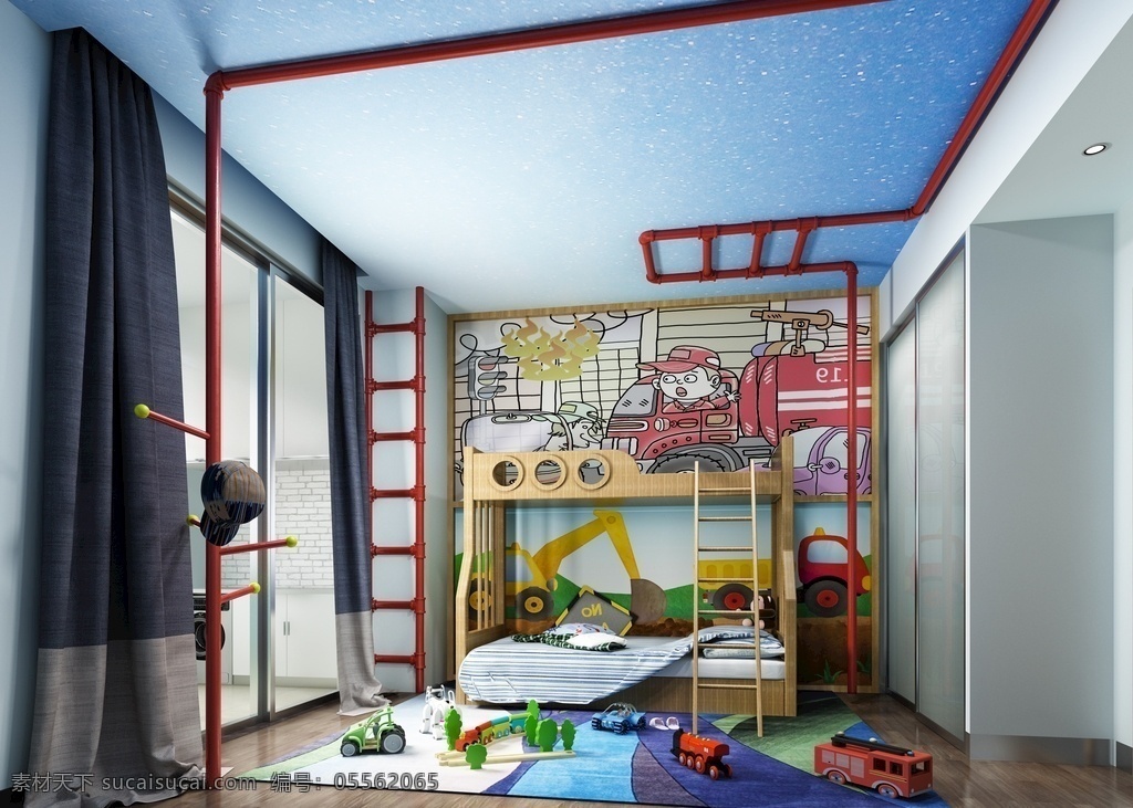 儿童 房 效果图 3d 模型 室内 儿童房 3dmax 温馨 童真 绿植 装饰 软装 灯光 卧室 房间 积木 乐高 城堡 男孩 女孩 宝宝 效果图模型 3d设计 室内模型 max
