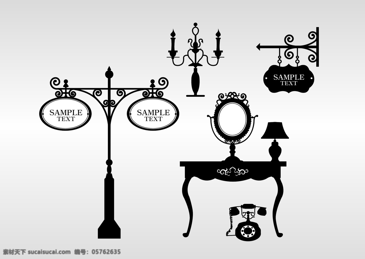 复古 招牌 标签 矢量 路牌 欧式 矢量图 梳妆台 烛台 日常生活