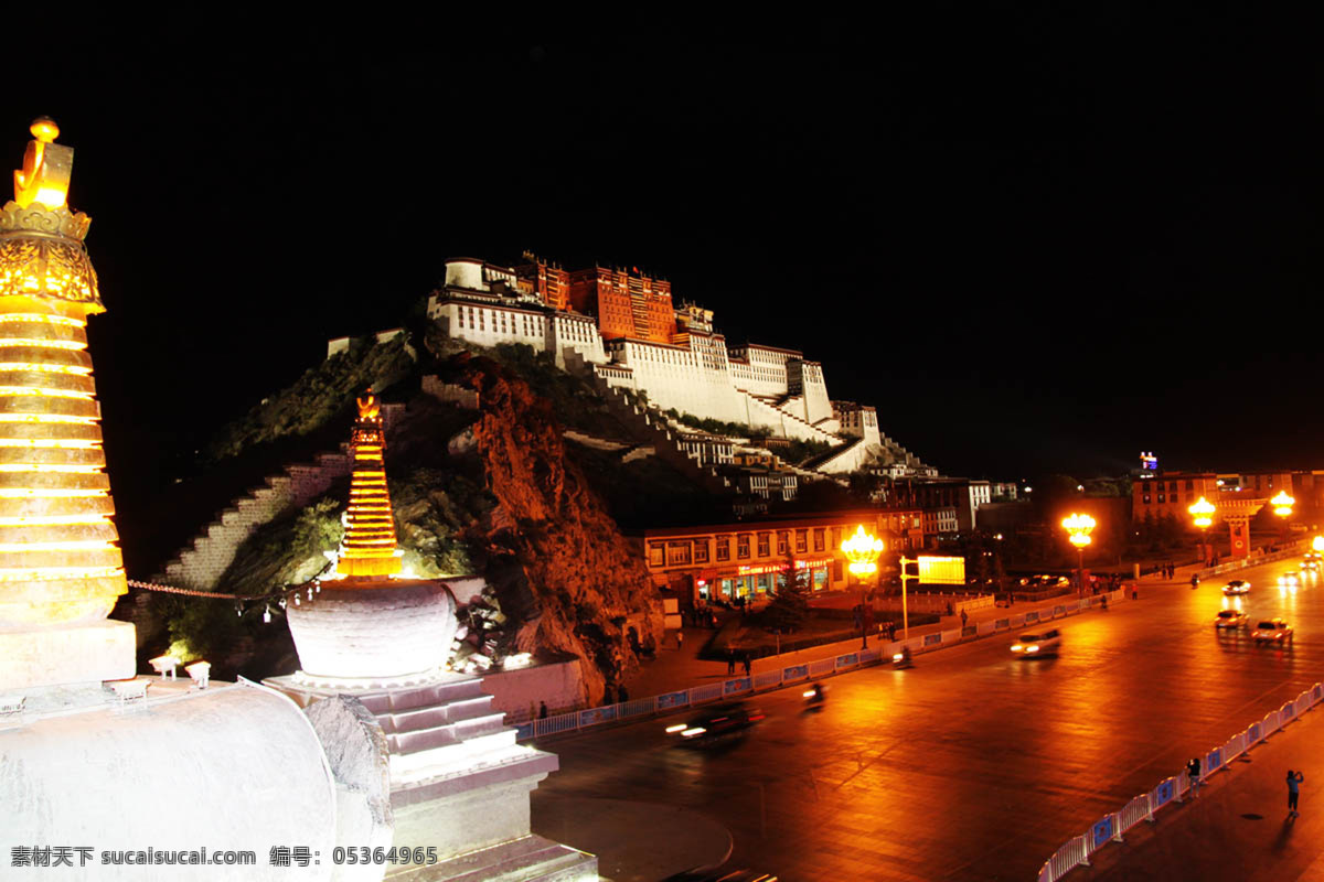 城市 夜景 非 高清 城市夜景 灯光 西藏 拉萨 布达拉宫 道路 公路 车 路灯 建筑景观 自然景观