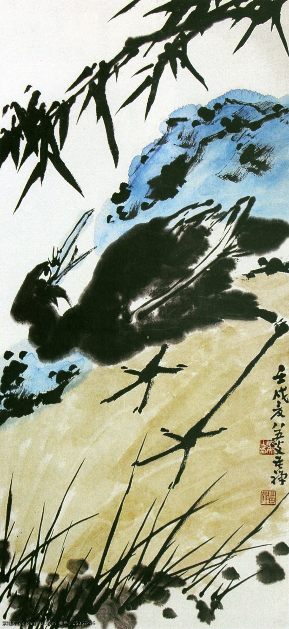 竹鹭图 李苦禅 大师 国画 绘画 书法 文化艺术 作品