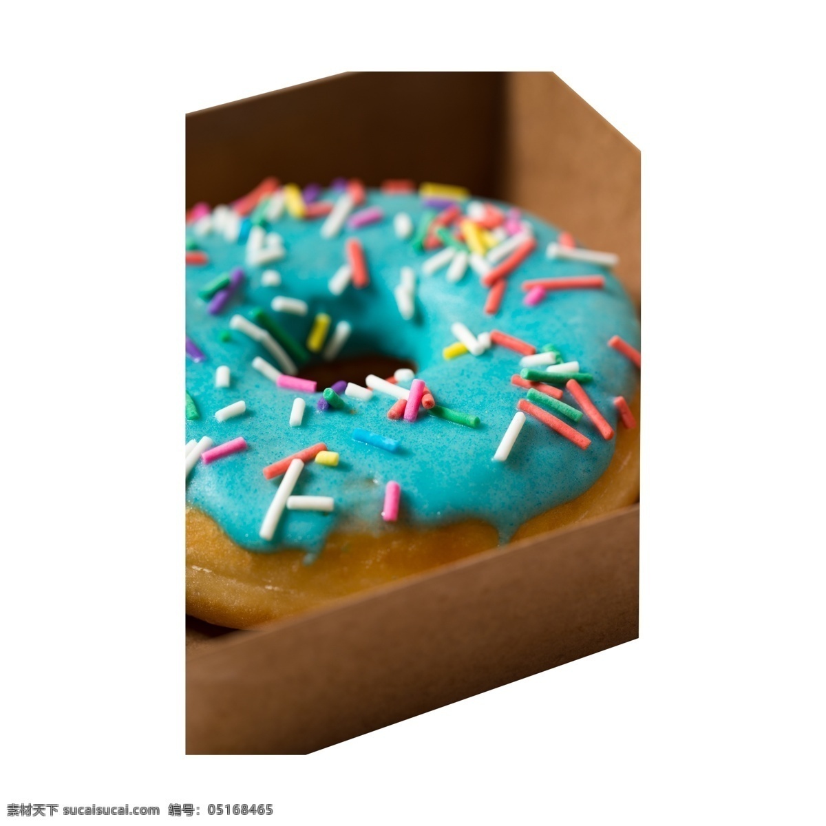 一个 放在 纸盒 里 甜甜 圈 甜甜圈 巧克力 食物 蓝色 糖果色 甜点 甜食 甜品 下午茶 烘培 美食 美味