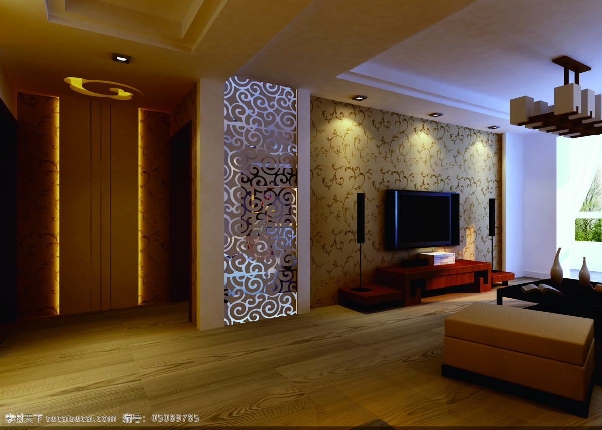 客厅 电视机 隔断雕花 环境设计 沙发 室内设计 效果图 客厅设计素材 客厅模板下载 家居装饰素材