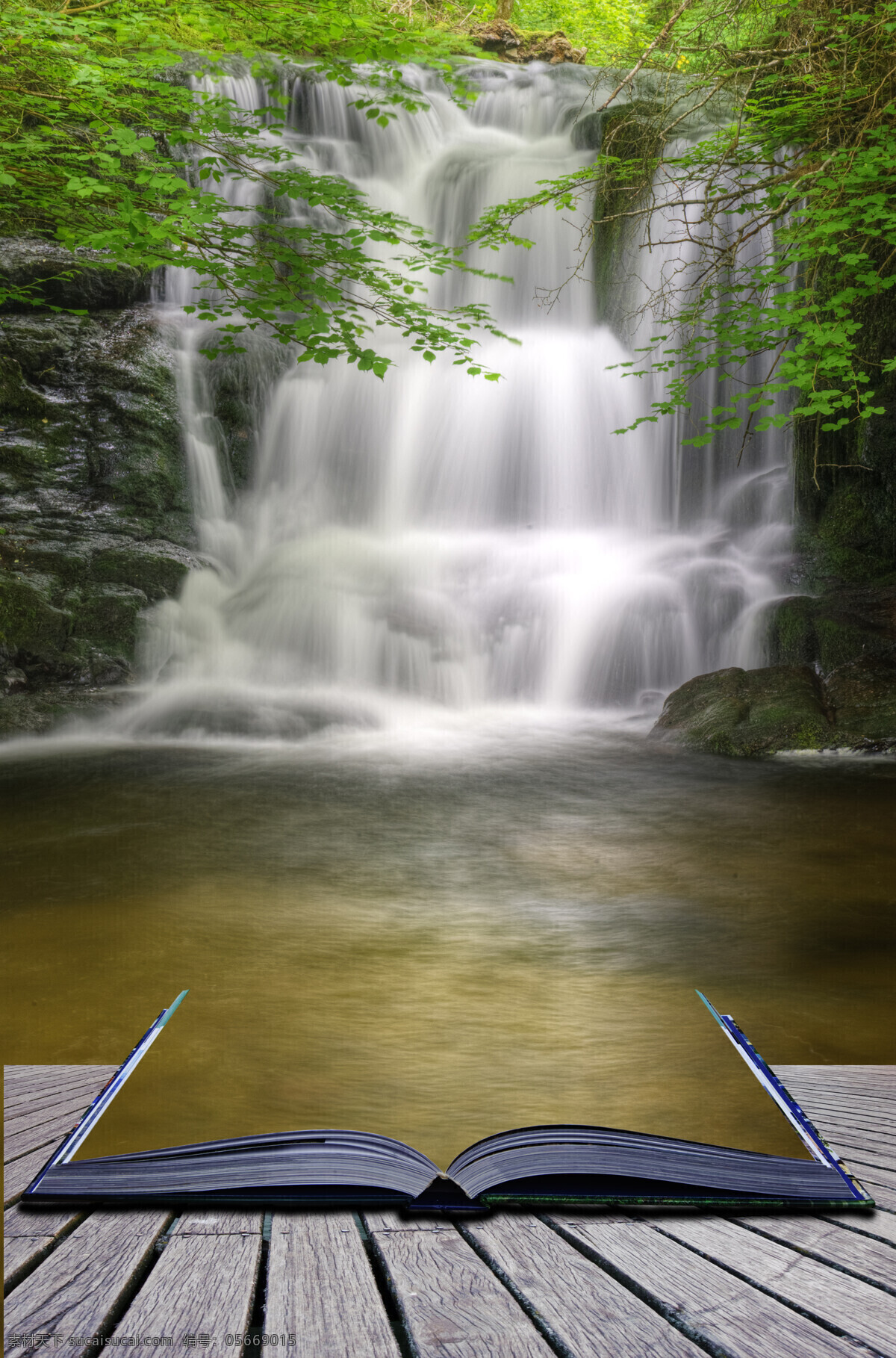 美丽 瀑布 书本 书籍 翻开的书本 瀑布风景 流水 美丽风景 自然美景 风景摄影 瀑布图片 风景图片