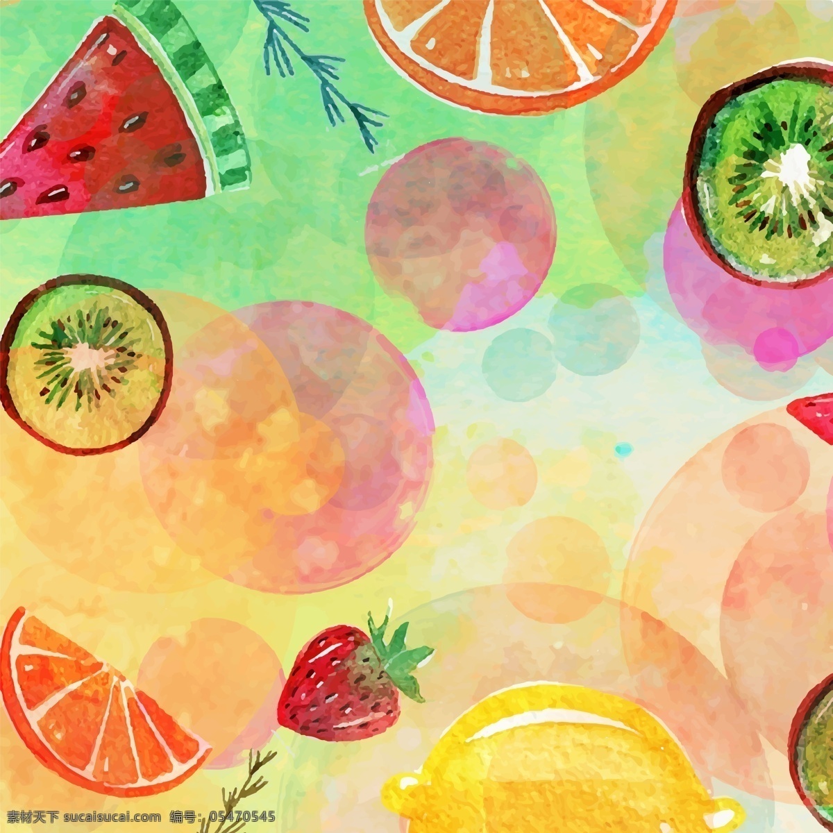 炫彩 手绘 水果 背景 ai格式 草莓 广告 海报 渐变 西瓜 油画