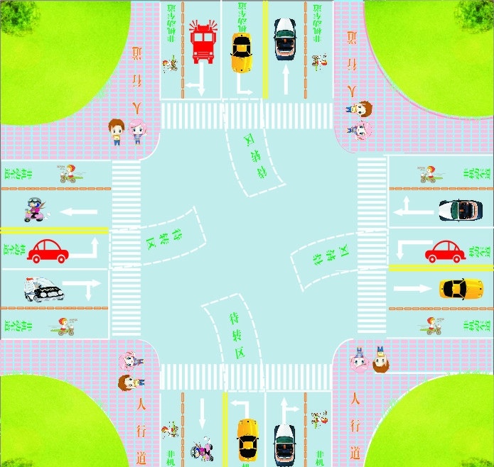 交通十字路口 交通 十字路口 漫画 卡通 矢量 示意图 其他设计