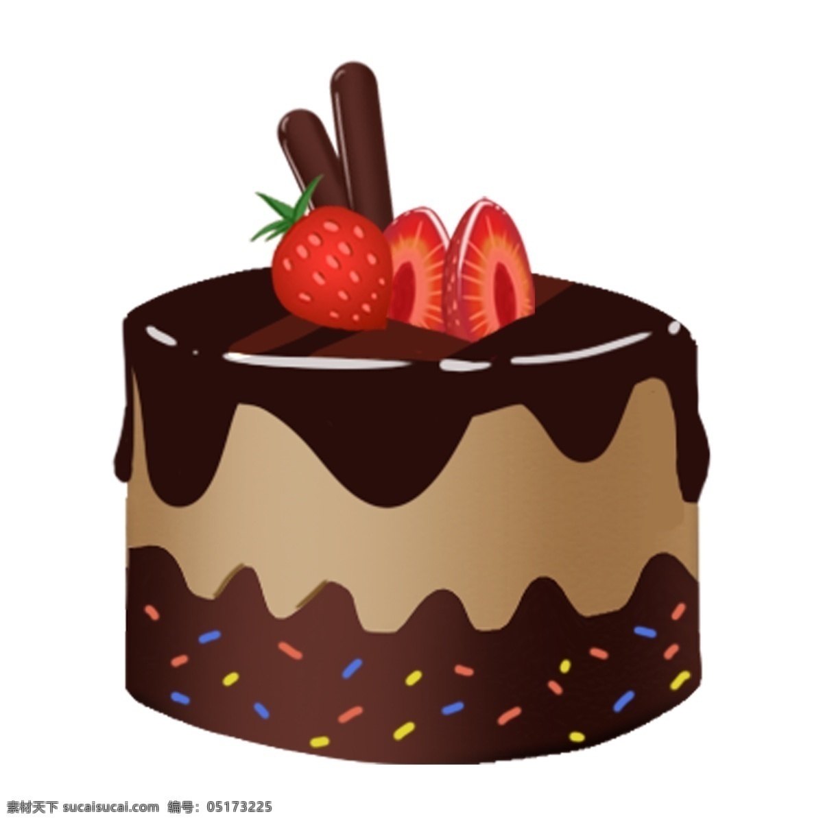 巧克力 奶油 水果 蛋糕 巧克力蛋糕 奶油蛋糕 水果蛋糕 精美甜品 草莓 巧克力棒 圆形蛋糕 卡通蛋糕插画