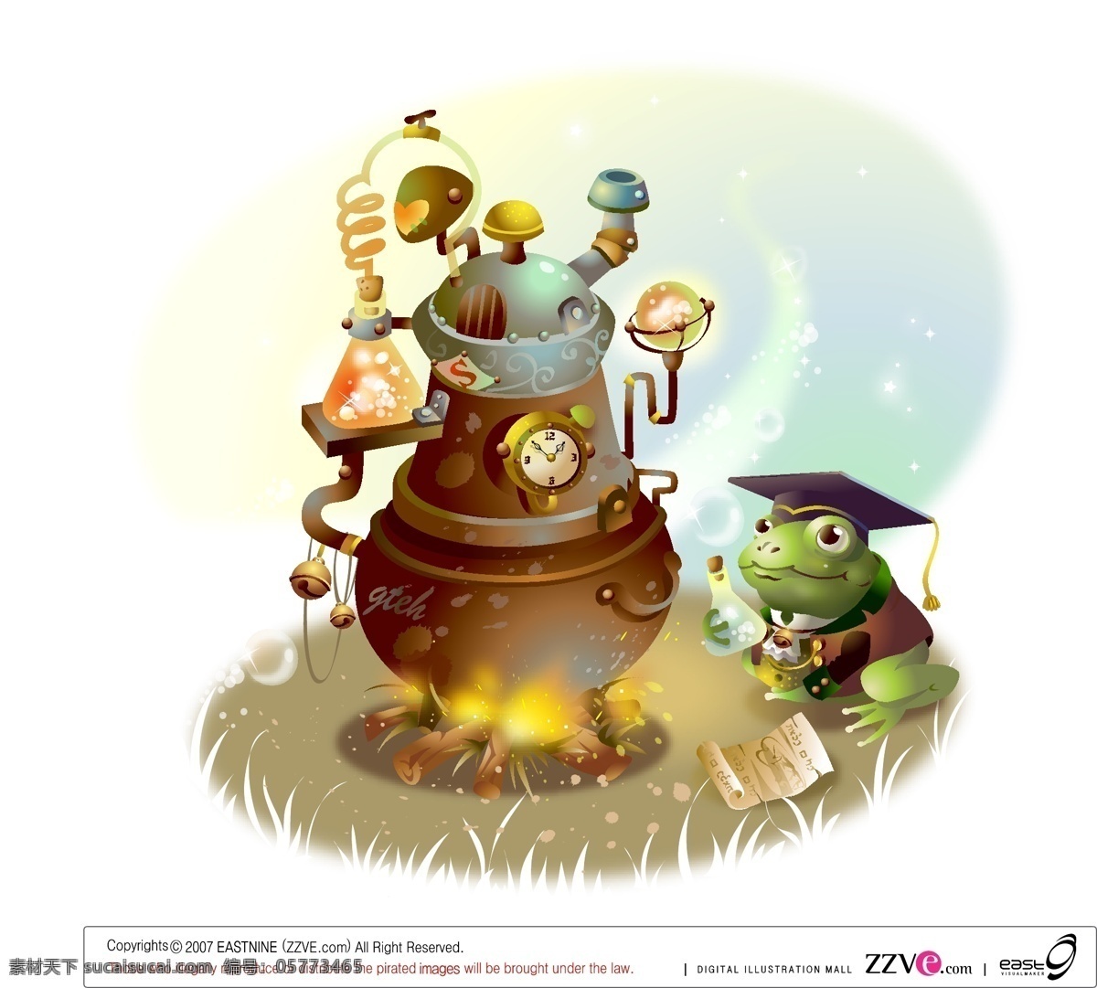 童话 里 青蛙 插画 炼丹炉 矢量图 其他矢量图