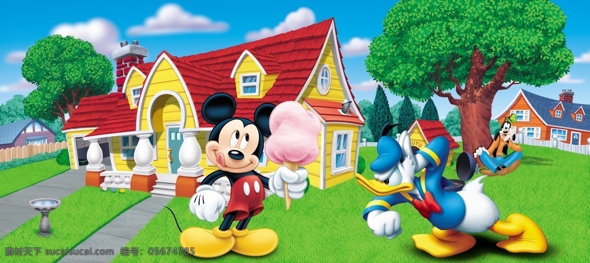 米奇和唐老鸭 米奇 唐老鸭 棉花糖 迪士尼 乐园 房子 卡通 高清晰 源文件库