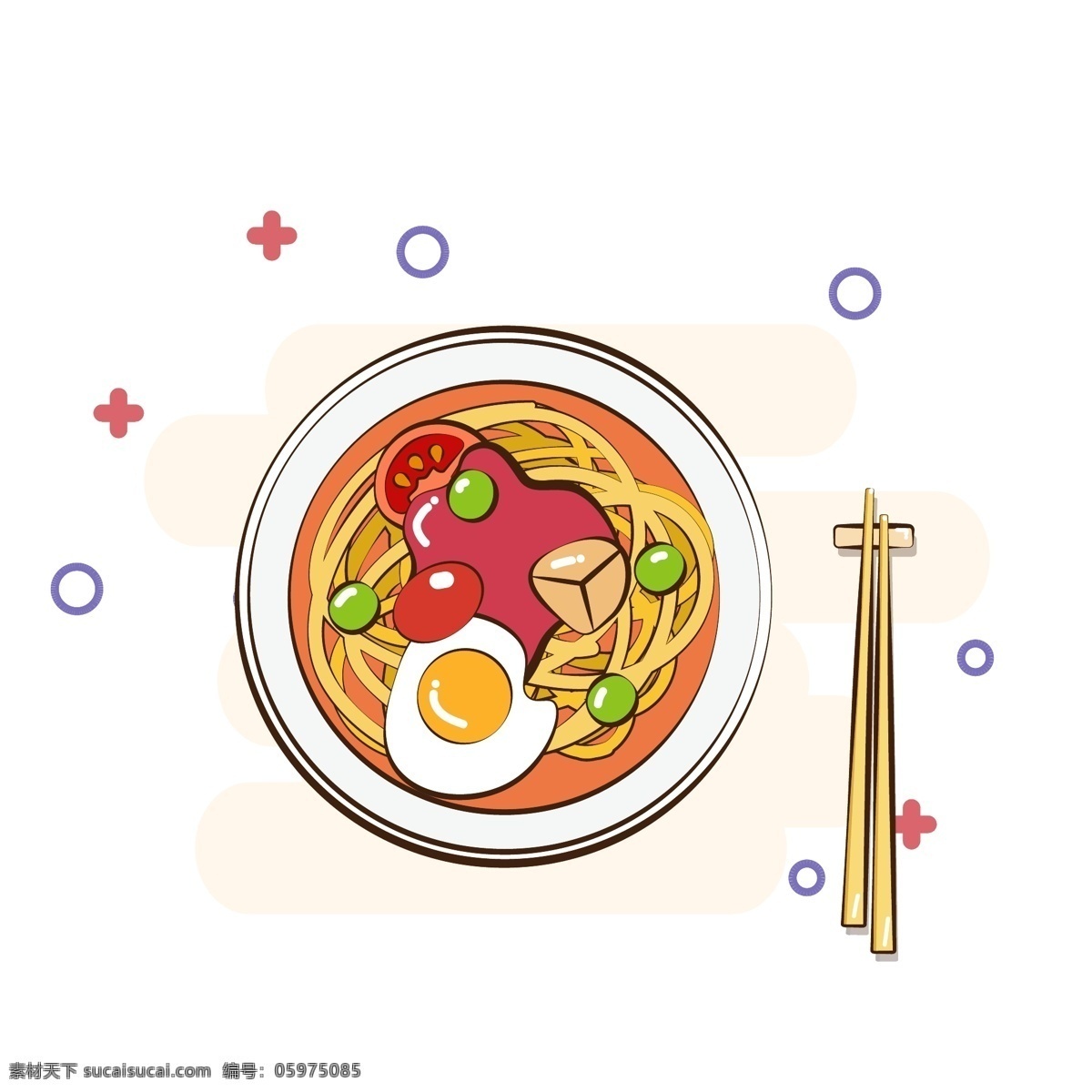 原创 矢量 卡通 面条 商用 食物 筷子 美食 鸡蛋