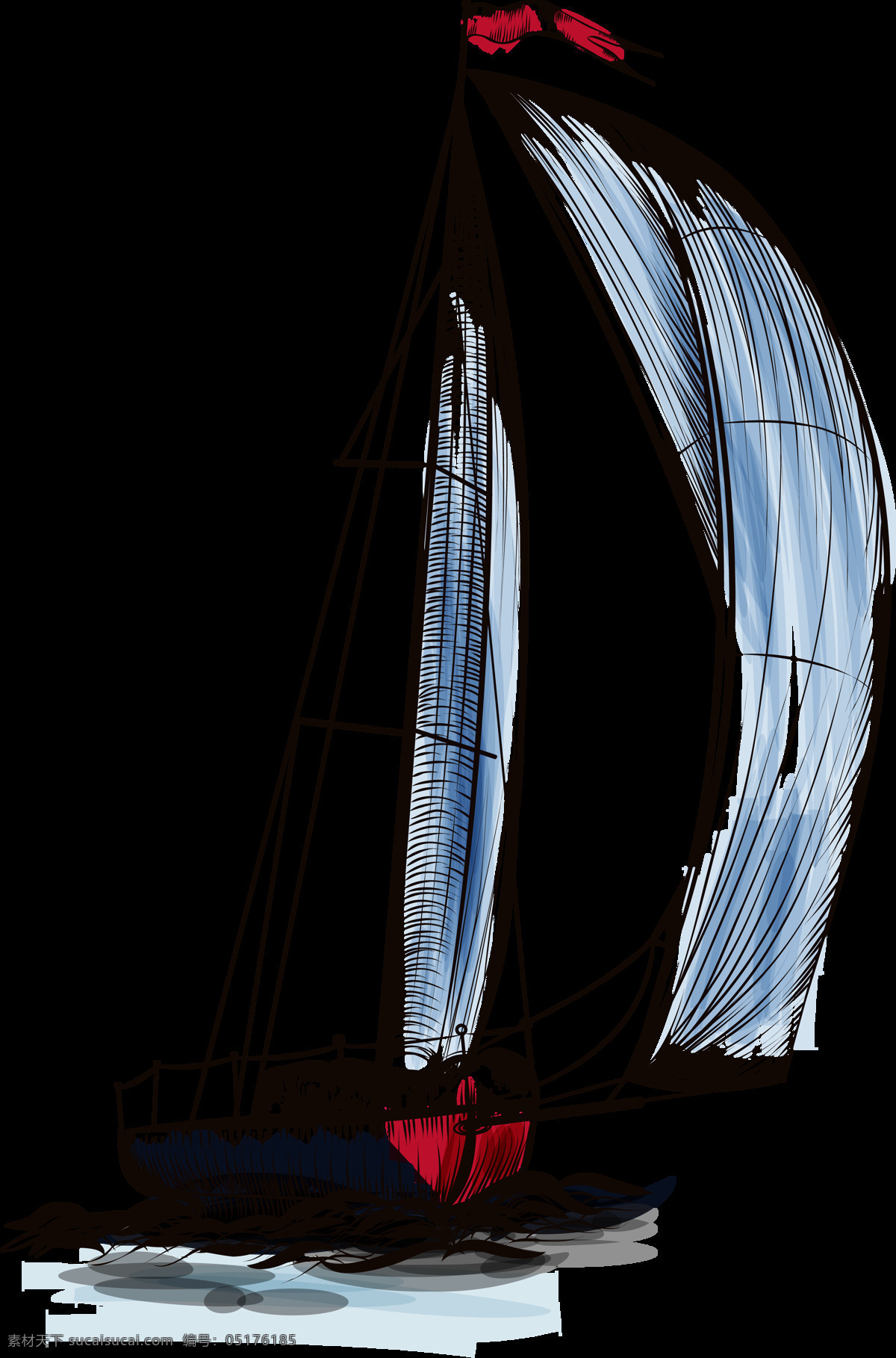 手绘 大海 船 元素 彩色 帆布 帆船 广告素材 卡通 免扣素材