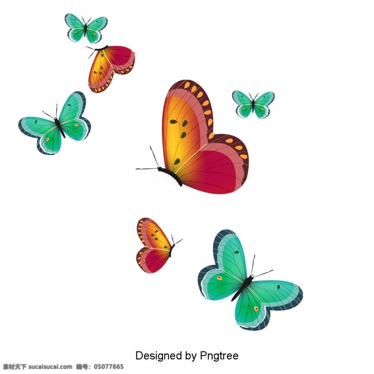 卡通 手绘 蝴蝶 图案 昆虫 自然 元素 梯度 颜色 丝 猴