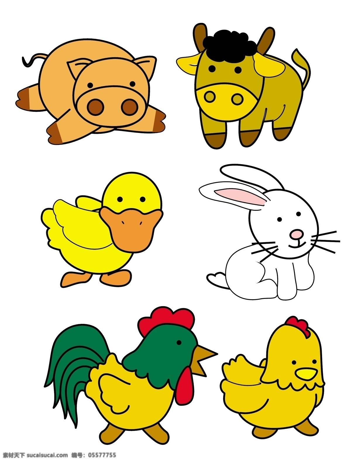 卡通动物 农场动物 猪 马 鸭子 兔子 公鸡 母鸡 可爱 ai源文件 cmyk格式 矢量图 卡通动物设计 卡通设计