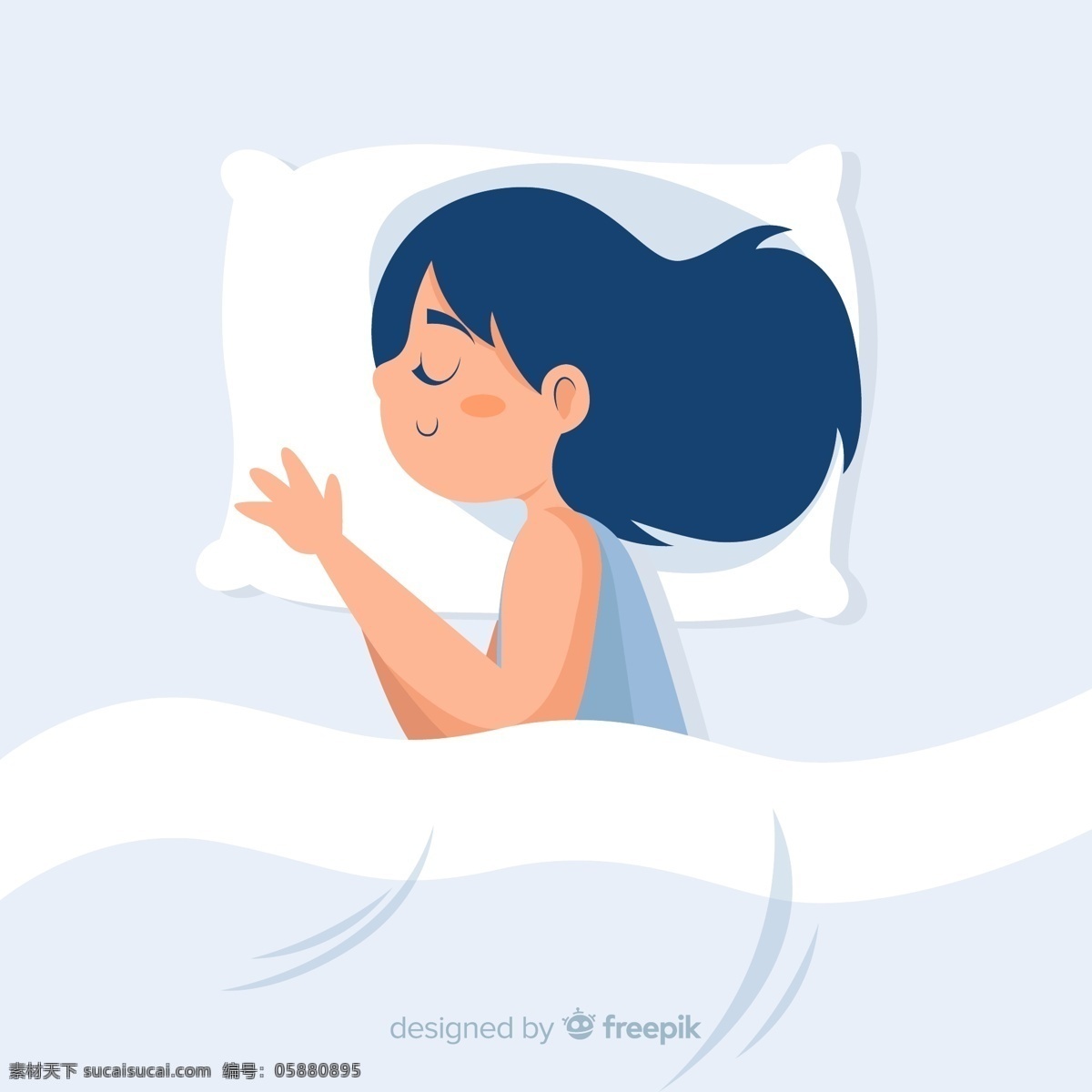 侧卧 睡眠 女子 卧室 创意 侧睡 枕头 矢量 高清图片