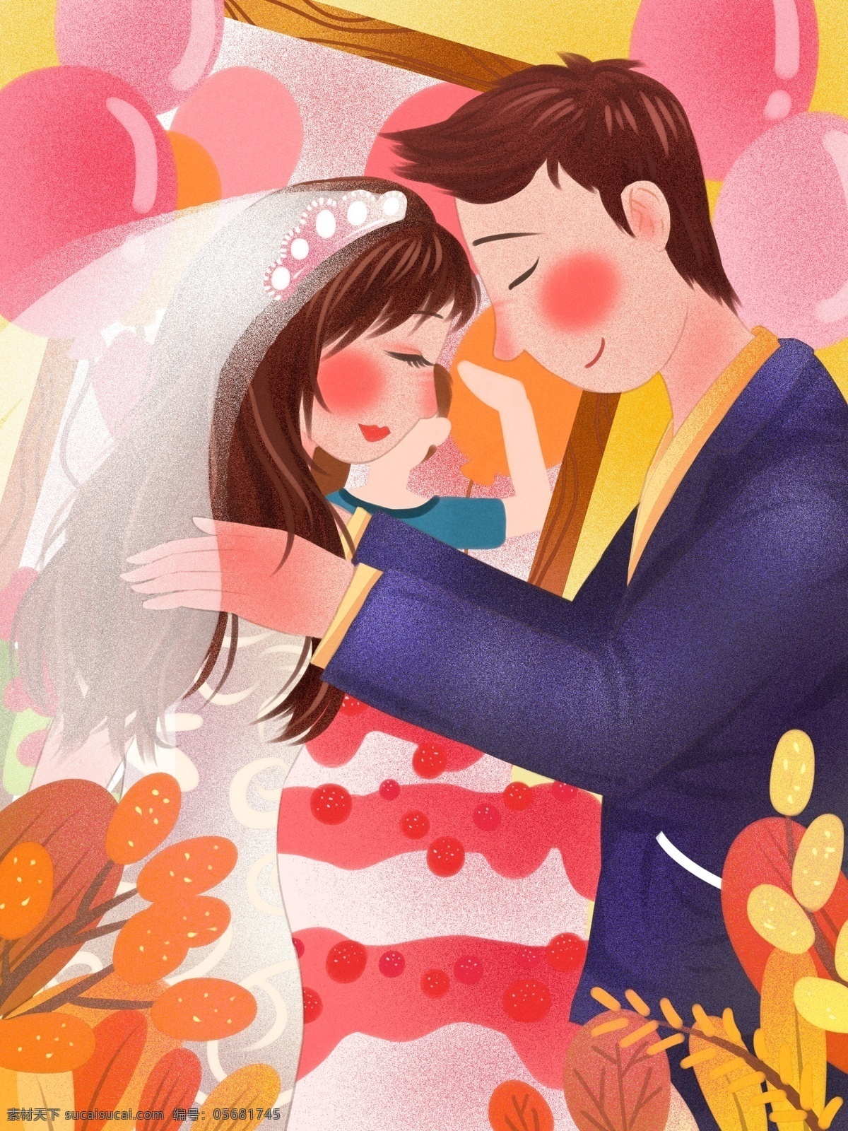 粉红 浪漫 温馨 婚礼 party 新郎 拥 新娘 入 怀 气球 相框 清新 婚礼蛋糕 头纱 相拥