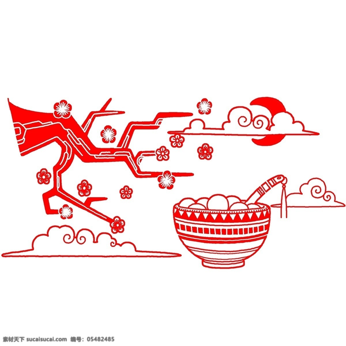 红色 剪纸 汤圆 插画 红色的剪纸 中国风插画 手绘红色插画 卡通红色插画 卡通汤圆插画 红色的花朵