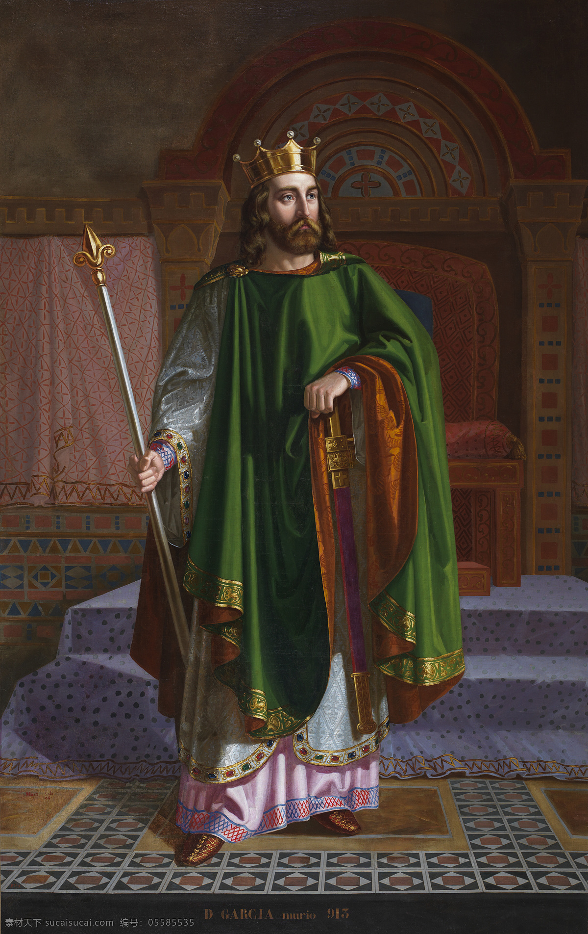 手持 权杖 国王 贵族 绘画书法 文化艺术 西班牙 油画 中世纪 行使王权 19世纪油画 装饰素材