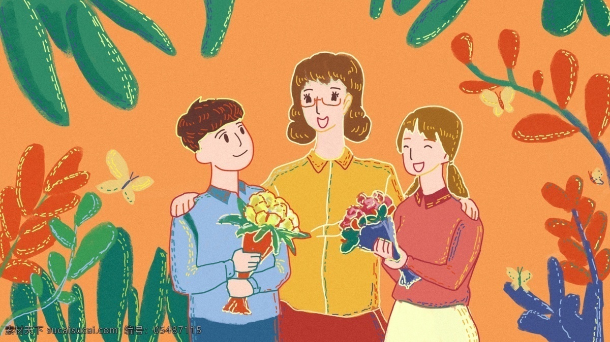 老师 教师节 快乐 送花 感恩 成长 温暖 教导 手绘 清新 陪伴 教诲 治愈 感谢
